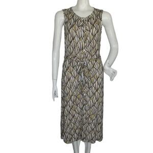 TOMMY BAHAMA Midi Dress, S, White/Yellow Pattern, Sleeveless, Buttons, Sash